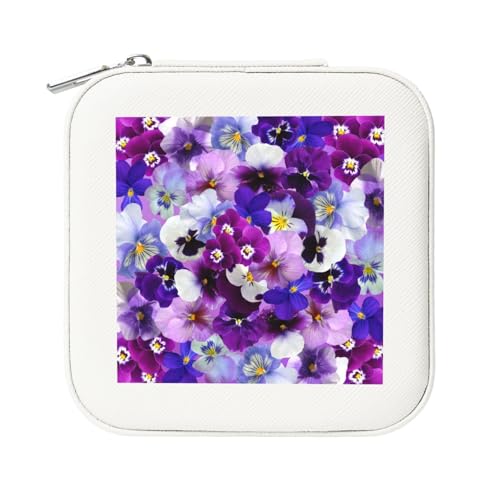 KemEng Lila Blume, Quadratische PVC Leder Schmuckschatulle Damen Schmuckschatulle Reise-Organizer Schmucketui von KemEng