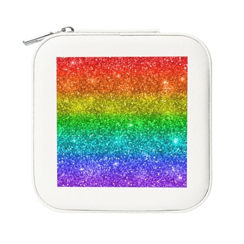 KemEng Mehrfarbiger Regenbogen-Glitzer, Quadratische PVC Leder Schmuckschatulle Damen Schmuckschatulle Reise-Organizer Schmucketui von KemEng