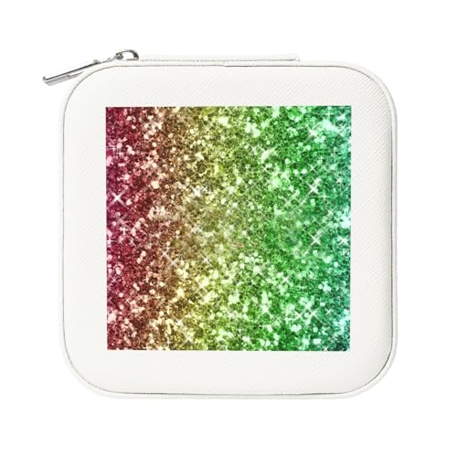 KemEng Regenbogen Glitzer Funkeln, Quadratische PVC Leder Schmuckschatulle Damen Schmuckschatulle Reise-Organizer Schmucketui von KemEng