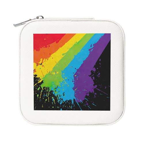 KemEng Regenbogen Splat LGBT Stolz, Quadratische PVC Leder Schmuckschatulle Damen Schmuckschatulle Reise-Organizer Schmucketui von KemEng