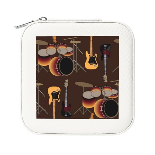 KemEng Rock-Muster von Retro-Drums, Quadratische PVC Leder Schmuckschatulle Damen Schmuckschatulle Reise-Organizer Schmucketui von KemEng