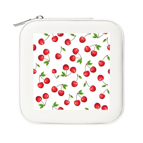 KemEng Rote Kirschbeeren, Quadratische PVC Leder Schmuckschatulle Damen Schmuckschatulle Reise-Organizer Schmucketui von KemEng