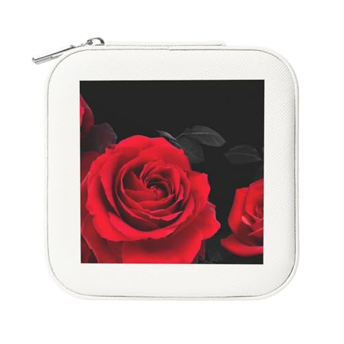 KemEng Rote Rose mit Blumenmuster, Quadratische PVC Leder Schmuckschatulle Damen Schmuckschatulle Reise-Organizer Schmucketui von KemEng