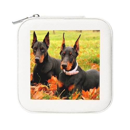 KemEng Schöner Herbst-Dobermann, Quadratische PVC Leder Schmuckschatulle Damen Schmuckschatulle Reise-Organizer Schmucketui von KemEng