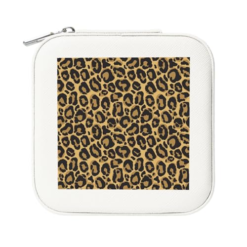 KemEng Schwarz Leopard Gelb, Quadratische PVC Leder Schmuckschatulle Damen Schmuckschatulle Reise-Organizer Schmucketui von KemEng