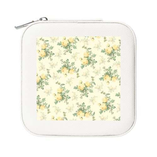 KemEng Shabby Chic Dekor Blumen, Quadratische PVC Leder Schmuckschatulle Damen Schmuckschatulle Reise-Organizer Schmucketui von KemEng