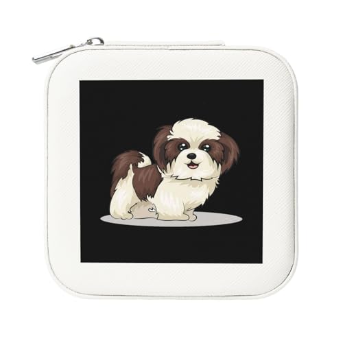 KemEng Shih Tzu Hund, Quadratische PVC Leder Schmuckschatulle Damen Schmuckschatulle Reise-Organizer Schmucketui von KemEng