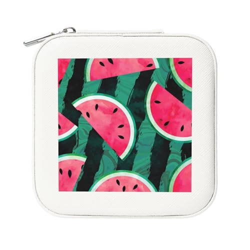 KemEng Sommer Wassermelone Cool, Quadratische PVC Leder Schmuckschatulle Damen Schmuckschatulle Reise-Organizer Schmucketui von KemEng