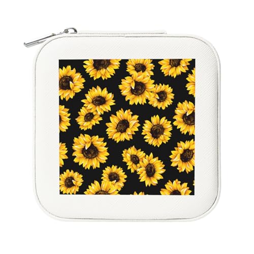 KemEng Sonnenblume, Quadratische PVC Leder Schmuckschatulle Damen Schmuckschatulle Reise-Organizer Schmucketui von KemEng