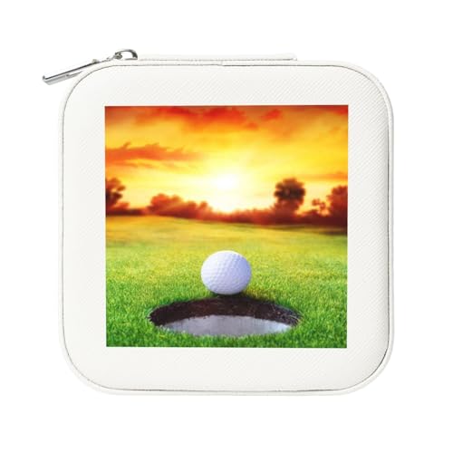 KemEng Sport Golf Ball Sonnenuntergang Baum, Quadratische PVC Leder Schmuckschatulle Damen Schmuckschatulle Reise-Organizer Schmucketui von KemEng