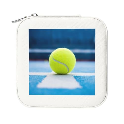 KemEng Tennisball-Malerei, Quadratische PVC Leder Schmuckschatulle Damen Schmuckschatulle Reise-Organizer Schmucketui von KemEng