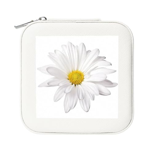 KemEng Weiße Gänseblümchen-Blume mit leuchtend gelbem Herzen, Quadratische PVC Leder Schmuckschatulle Damen Schmuckschatulle Reise-Organizer Schmucketui von KemEng