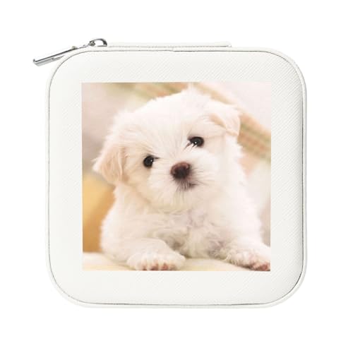 KemEng West Highland White Terrier, Quadratische PVC Leder Schmuckschatulle Damen Schmuckschatulle Reise-Organizer Schmucketui von KemEng