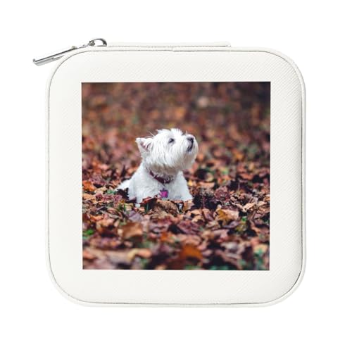 KemEng Westie Bokeh West Highland White Terrier Hunde, Quadratische PVC Leder Schmuckschatulle Damen Schmuckschatulle Reise-Organizer Schmucketui von KemEng