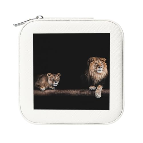 KemEng Wilder Löwe und Tiger, Quadratische PVC Leder Schmuckschatulle Damen Schmuckschatulle Reise-Organizer Schmucketui von KemEng