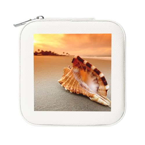 Sonnenuntergang über dem Meer die Shell Conch, Quadratische PVC Leder Schmuckschatulle Damen Schmuckschatulle Reise-Organizer Schmucketui von KemEng