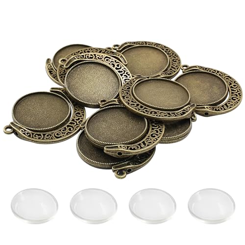 Kemcatui 10 Sets 25 mm Mond drehbare Lünette Anhänger Tabletts, doppelseitiges Cabochon-Tablett für Schmuckherstellung (Bronze) von Kemcatui