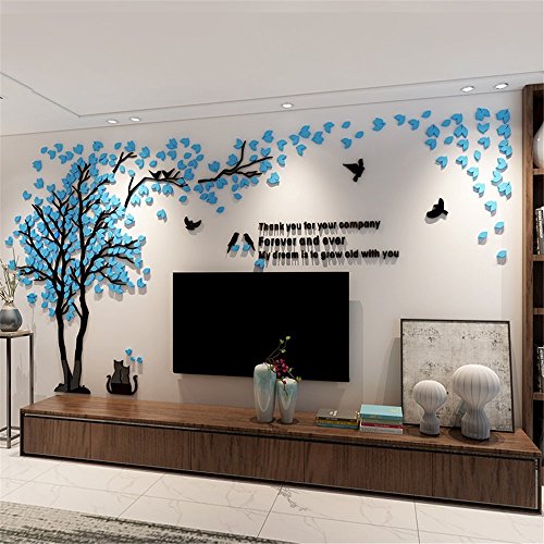 Kenmont DIY 3D Riesig Paar Baum Wandtattoos Wandaufkleber Kristall Acryl Wandtattoo Aufkleber Vögel Vine Zweig Wandkunst Wohnzimmer Schlafzimmer Kinderzimmer Sticker (Large, Blau, Recht) von Kenmont