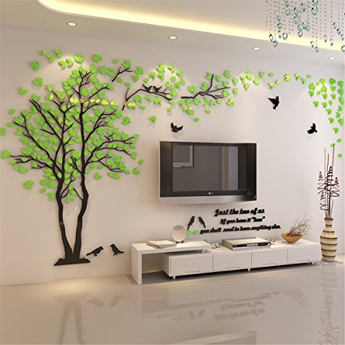 Kenmont DIY 3D Riesig Paar Baum Wandtattoos Wandaufkleber Kristall Acryl Wandtattoo Aufkleber Vögel Vine Zweig Wandkunst Wohnzimmer Schlafzimmer Kinderzimmer Sticker (Small, Grün, Recht) von Kenmont