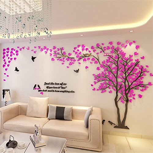 Kenmont DIY 3D Riesig Paar Baum Wandtattoos Wandaufkleber Kristall Acryl Wandtattoo Aufkleber Vögel Vine Zweig Wandkunst Wohnzimmer Schlafzimmer Kinderzimmer Sticker (X-Large, Rose, Links) von Kenmont