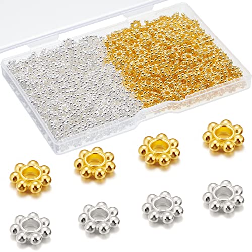 Kenning 800 Stück 6 mm Legierung Blumen Abstandshalter Perlen Gänseblümchen Metall Schmuck Abstandshalter Tibetischer Stil Abstandshalter für Schmuckherstellung von Kenning