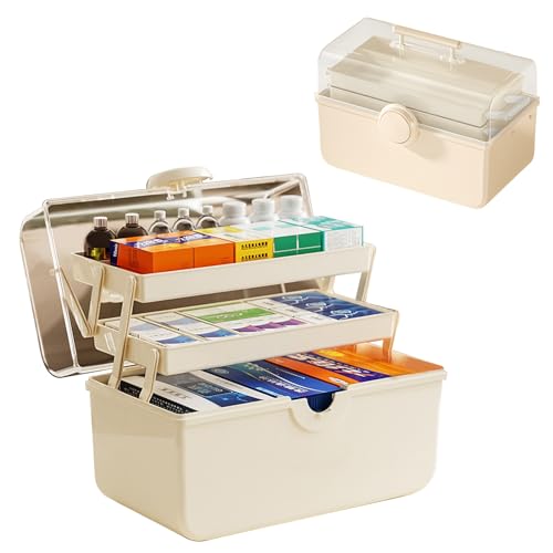 Kensbro 3-Regal Mehrzweck-Aufbewahrungsbox,35cm Medikamentenbox Aufbewahrung,Box Gross Portable,Sortierboxen für Kleinteile,Haarschmuck und Kosmetik,Medikamenten Organizer,Bastel-Organizer von Kensbro