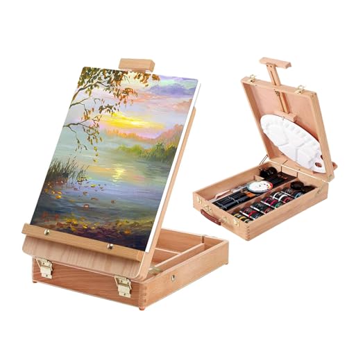 Tischstaffelei,Portable Sketchbox,Holz Tischplatte Staffelei Box,Painting Winkelverstellbare Tischstaffelei,Kunst Staffelei für Kinder Und Erwachsene von Kensbro