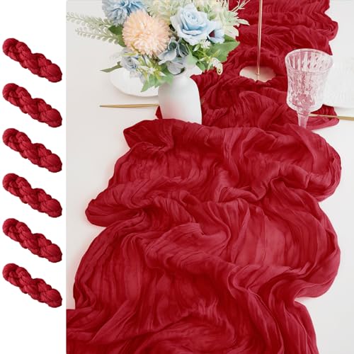 Tischläufer aus Seihtuch, Tischläufer für Hochzeit, Brautparty, Babyparty, Geburtstag, Party, Tischdekoration, 3 m x 89 cm, Rot, 6 Stück von Kepairtia