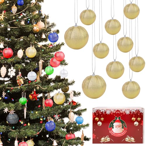 Kepfire 10pcs Glitter Weihnachten Hängende Ball Ornamente Splitterfreier Paillettenstoff Handgemachte Schaumstoffkugeln Goldene dekorative Halloween Party Kugel zum Aufhängen von Kepfire