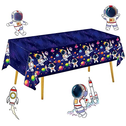 Keptfeet -Tischdekorationen - Cartoon Astronauten Tischdecke - PE-Tischdecke, wasserdicht und geruchlos, 220 x 130 cm/87 x 51 Zoll von Keptfeet