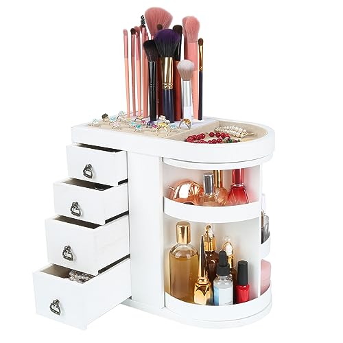 Kerisgo Schmuckschatulle, 5-lagiger Schmuck-Organizer, 4 Schubladen, Schmuckaufbewahrung für Ringe, Ohrringe, Sonnenbrillen, Uhren, Make-up-Pinsel, Geschenk für Frauen und Mädchen (weiß) von Kerisgo