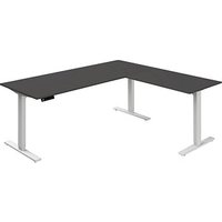 Kerkmann Move 3 elektrisch höhenverstellbarer Schreibtisch anthrazit L-Form, T-Fuß-Gestell weiß 180,0 x 80,0 cm von Kerkmann