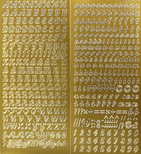 3 mal Sticker Buchstaben-Set goldfarbig, Groß- und Kleinbuchstaben mit Zahlen – 9698 - zum Beschriften von glatten Flächen für Kerzen – Ideal zum Verzieren und Gestalten von Kerzen und Papierkarten von Kerzen Junglas