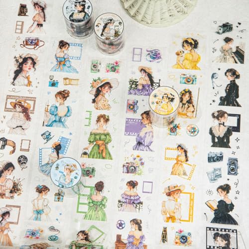 Scrapbooking Stickers Set,6 Rolls Bullet Journal Zubehör Stickers,Girl Film Themed PET Washi Tape Aesthetic Stickers Decorative for Journal Zubehör,Photo Album,Notebook(Romantic Photography Studio) von Kesari