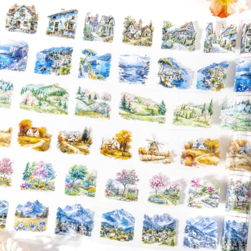 Scrapbooking Stickers Set,6 Rolls Bullet Journal Zubehör Stickers,Seasons Scenery Themed PET Washi Tape Aesthetic Sticker Decorative for Journal Zubehör,Photo Album,Notebook(Four Seasons Tour Series) von Kesari