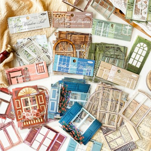 Scrapbooking Zubehör Stickers Set,120 Pcs PET Window Themed Scrapbook Stickers,Aesthetic Aufklebers Decorative for Bullet Journal Zubehör,Journal,Photo Album,Notebook,DIY Crafts(Window Museum Series) von Kesari