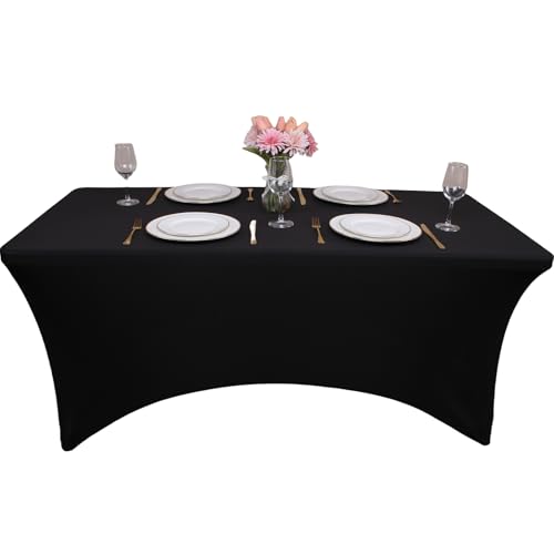 Kesfey 4FT schwarzes Tischtuch Fitted Events Stretch Schwarze Tischdecken, waschbar Tabelle Abdeckung Spandex Tischdecke Tischschutz für Party, Hochzeit, Cocktail, Bankett, Festival von Kesfey