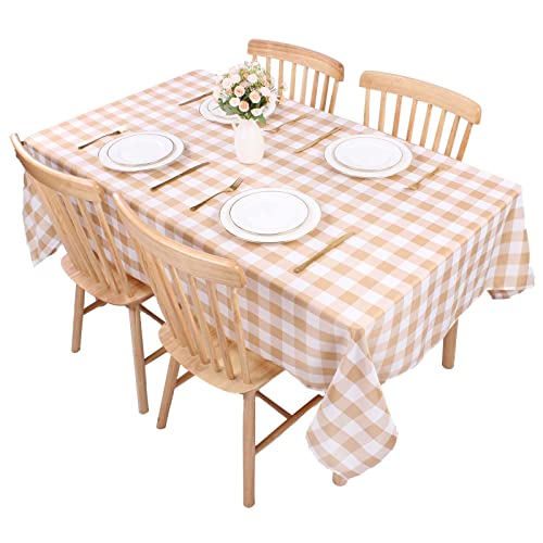 Kesfey Rechteckige Gingham-Tischdecke, 139,7 x 198,1 cm, Polyester, karierte Tischdecke, abwischbar und schmutzabweisend, Stoffkariert, für mehrere Anlässe (helles Kaffeebraun) von Kesfey