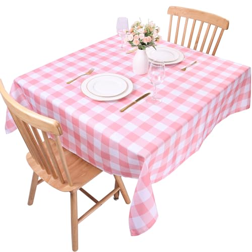 Kesfey Tischdecke, Gingham-Muster, Polyester, quadratisch, kariert, wasserdicht und knitterfrei, für den Innen- und Außenbereich, kariert, abwischbar, 140 x 140 cm, Rosa von Kesfey