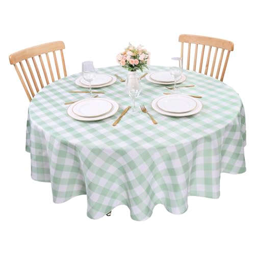 Runde Gingham-Tischdecken, Polyester, 152,4 cm Durchmesser, karierte Tischdecke, knitterfrei, für Zuhause und Party, festliche Dekorationen, Stoff Plaid Tischdecken (Hellgrün) von Kesfey