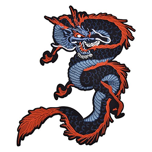 Kesheng Aufnäher Bügelbild Drache Stickerei Blau Rot Patch Applikation DIY Deko von Kesheng