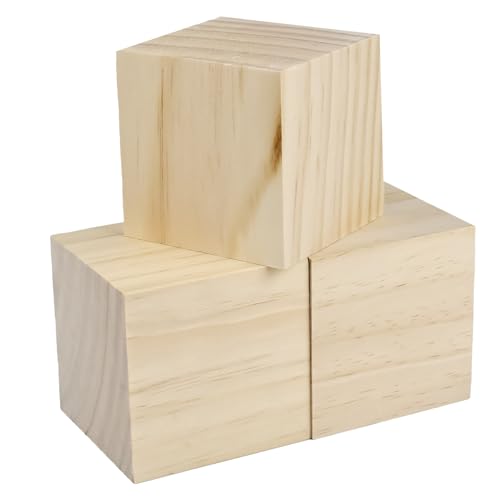 Große Würfel aus Holz zum Basteln, 7,6 cm, natürliche, unlackierte quadratische Blöcke, 3 Stück massive Holzblöcke zum Basteln, Schnitzen, Puzzle, Bauen, Puzzle, Malerei (7,6 cm, 3 Stück) von Keshufu