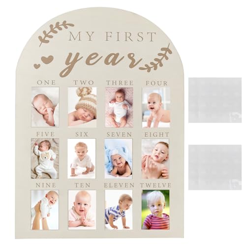 Keshufu First Year Photo Board, My First Year Milestone Photo Board, 12 Monthly Baby Picture Display Frame, One Year of Wood Photo Board for Baby Birthday Decorations Baby Keepsake Gift von Keshufu