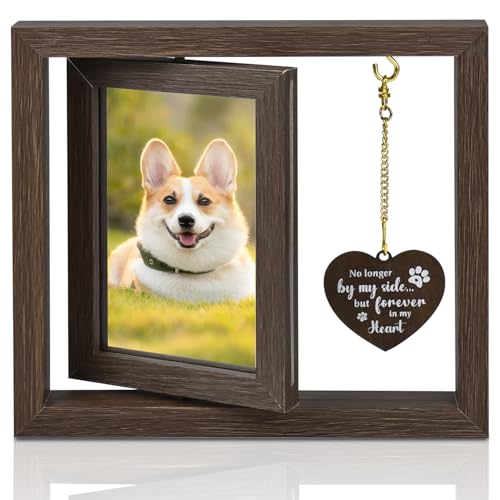 Keshufu Gedenk-Bilderrahmen für Haustiere, 10,2 x 15,2 cm, drehbarer Holz-Bilderrahmen, Gedenkgeschenk für Hunde und Katzen, Trauergeschenk für Hunde, Braun von Keshufu