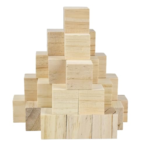 Keshufu Quadratische Holzblöcke aus Massivholz, 3,8 cm, 3,8 cm Holzblöcke zum Basteln, DIY-Holzwürfel zum Bauen von Puzzles und Babypartys (3,8 cm, 32 Stück) von Keshufu