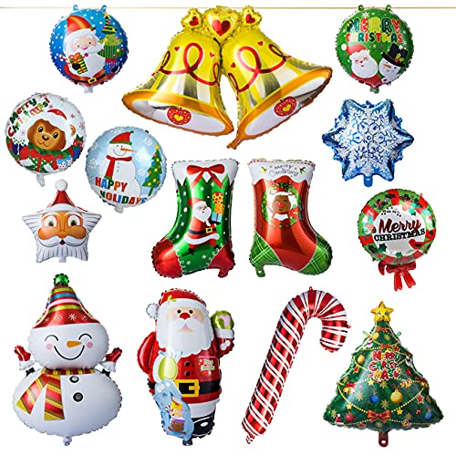 Kesote 14 Stück Folienballon Weihnachten Heliumballons Kinder Helium Ballons Deko Luftballons Weihnachtsdeko Geschenk Mitgebsel (Motive Zufällig) von Kesote