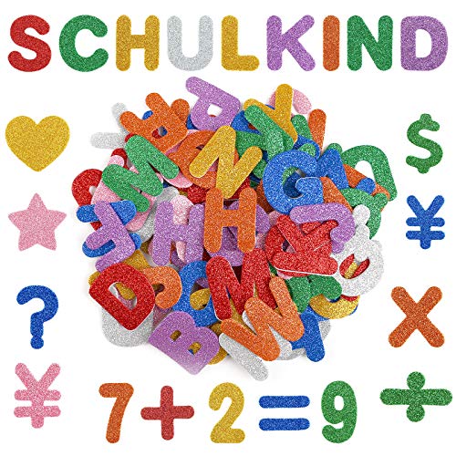 Kesote 220 Stück Sticker Buchstaben Glitzer Zahlen Aufkleber Moosgummi Schaumstoff Selbstklebend Alphabet Stern Herz Einschulung Deko Schulkind Kinder Schulanfang von Kesote