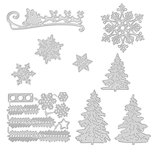 Kesote 9x Stanzschablonen Stanzformen Metall Prägeschablonen Schneiden Schablonen Stanzmaschine für Weihnachten DIY Papier Karten Fotoalbum (Schneeflocken + Weihnachtsbaum + Rentier) von Kesote