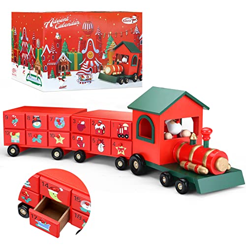 Kesote Adventskalender Kinder Weihnachtskalender Holz Weihnachtszug Adventskalender zum befüllen Zug mit 24 Türchen Weihnachten Deko Mädchen von Kesote