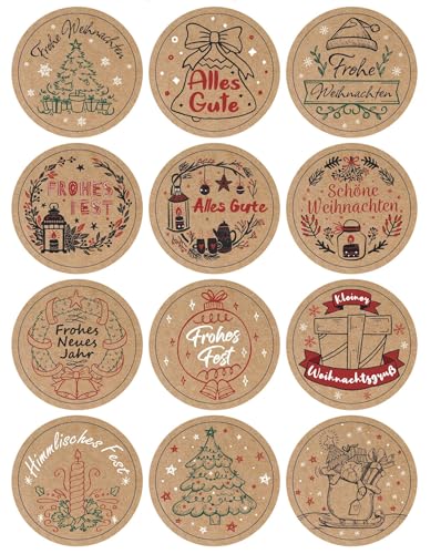 Kesote Aufkleber Weihnachten 500 PCS Weihnachtssticker Rund Sticker Weihnachten Etiketten Selbstklebend Weihnachtsaufkleber Deutsch Geschenkaufkleber Kraftpapier Geschenkverpackung Frohe Weihnachten von Kesote